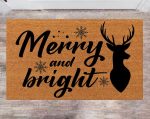 Chilasport Merry And Bright Christmas Doormat – Personalized Family Name Rug New Year & Anniversary Gift