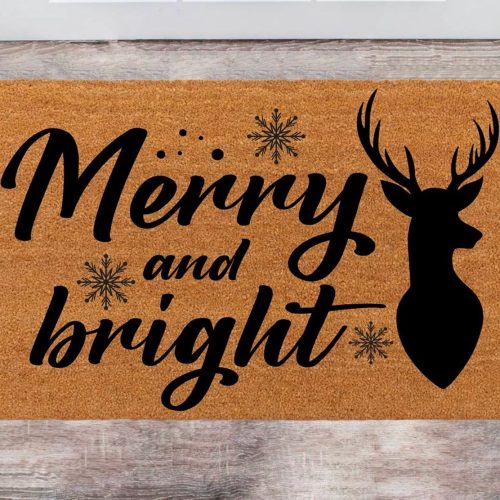 Chilasport Merry And Bright Christmas Doormat – Personalized Family Name Rug New Year & Anniversary Gift