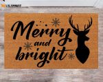 Chilasport Merry And Bright Christmas Doormat – Personalized Family Name Rug New Year & Anniversary Gift