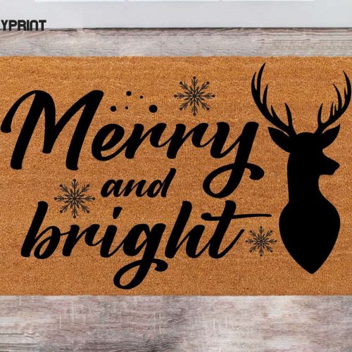 Chilasport Merry And Bright Christmas Doormat - Personalized Family Name Rug New Year & Anniversary Gift