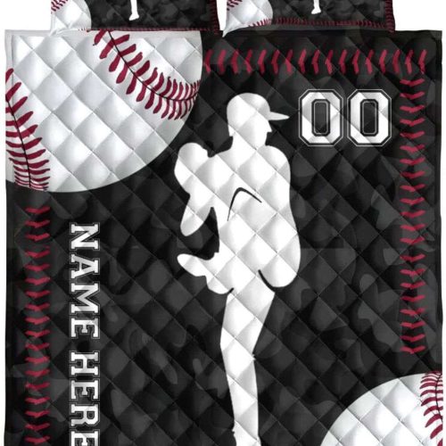 Custom Baseball Player Comforter Set Black Camo Sports Bedding