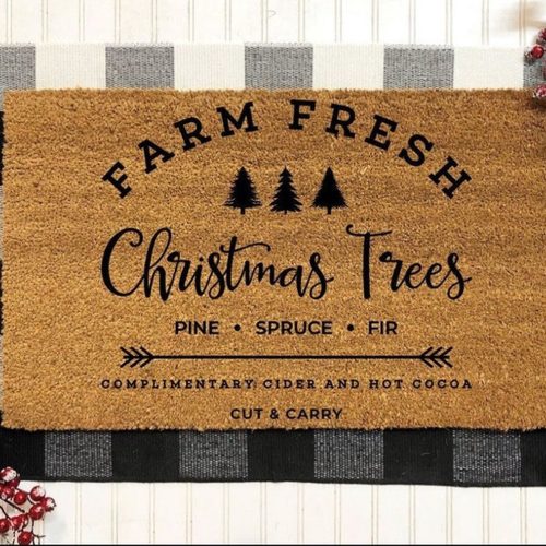 Farm Fresh Christmas Trees Door Mat – Festive Christmas Doormat for Winter Decor