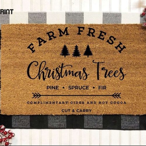 Farm Fresh Christmas Trees Door Mat - Festive Christmas Doormat for Winter Decor