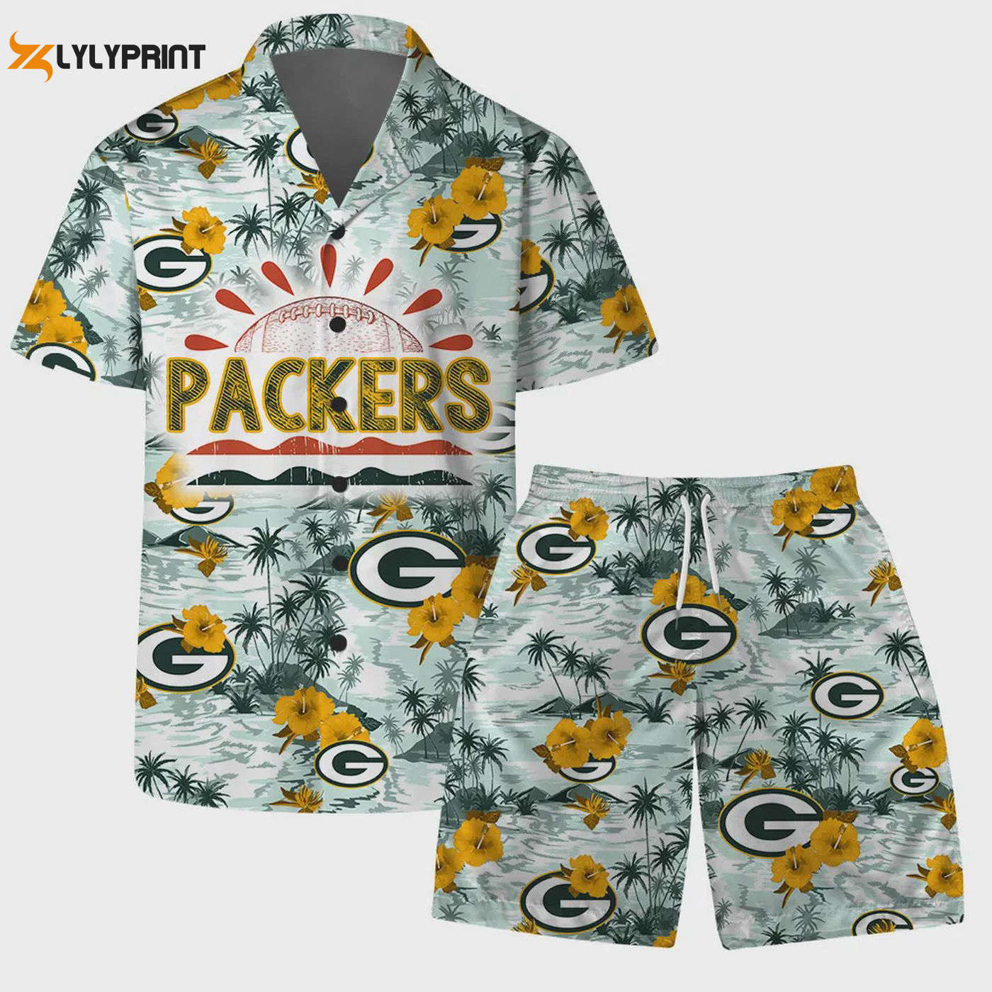 Green Bay Packers Team Logo Hawaiian Set – Football Pattern for Ultimate Fan Style Green Bay Packers Team Logo Hawaiian Set – Football Pattern for Ultimate Fan Style
