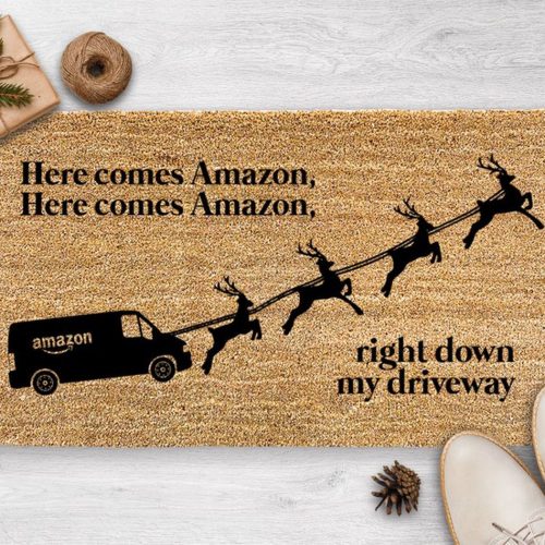 Hilarious Christmas Doormat: Here Comes Amazon! Festive Holiday Decor for Your Porch
