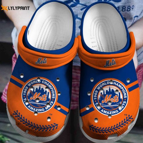 Get Game-Ready with Hot MLB Team New York Mets Orange-Blue Crocs Shoes! Stylish Clog Shoes for Mets Fans