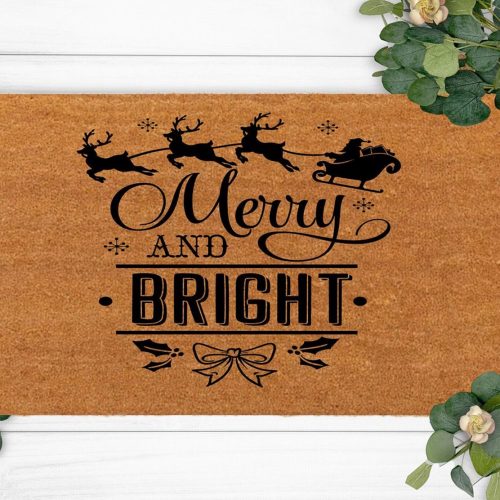 Merry&Bright Custom Christmas Doormat: Welcome New Year Holiday Funny Rug Dogs Lover Mat