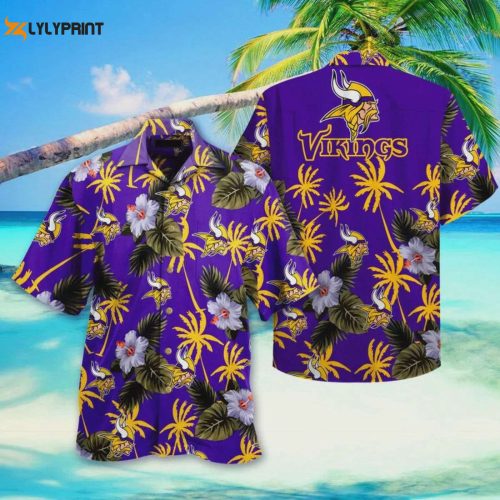 Minnesota Vikings Football Hawaiian Shirt - Purple Background Design