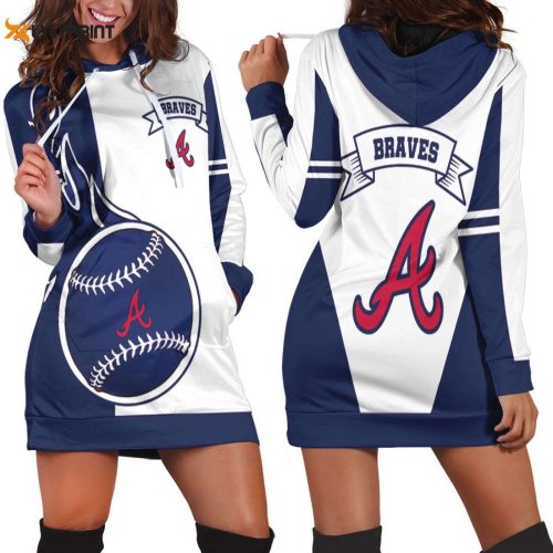 Stylish MLB Atlanta Braves Blue White Women Hoodie Dress – A Perfect AOP Shirt for Braves Fans!