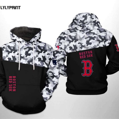 MLB Boston Red Sox Camo Veteran Hoodie AOP Shirt – Stay Stylish & Support Your Team!