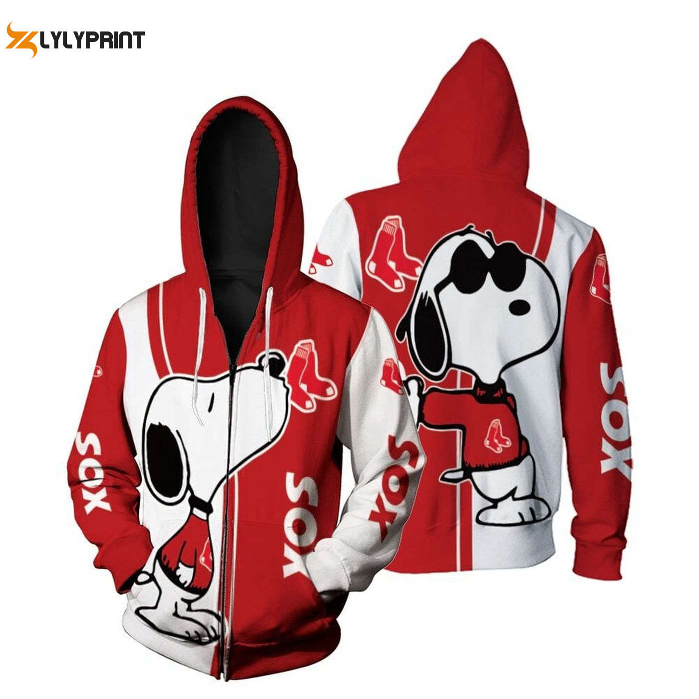MLB Boston Red Sox Snoopy Hoodie: Cozy Pullover & Zip Up AOP Shirt MLB Boston Red Sox Snoopy Hoodie: Cozy Pullover & Zip Up AOP Shirt