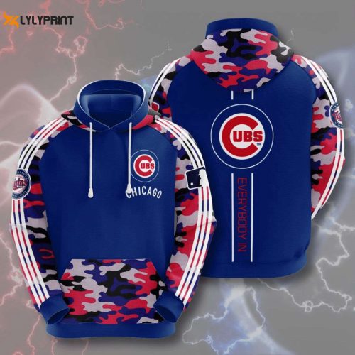 MLB Chicago Cubs Blue Red Camo Pullover Hoodie AOP Shirt – Stylish & Authentic Team Gear
