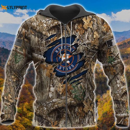 MLB Houston Astros Camo Hunting Zip Up Hoodie – Stylish AOP Shirt