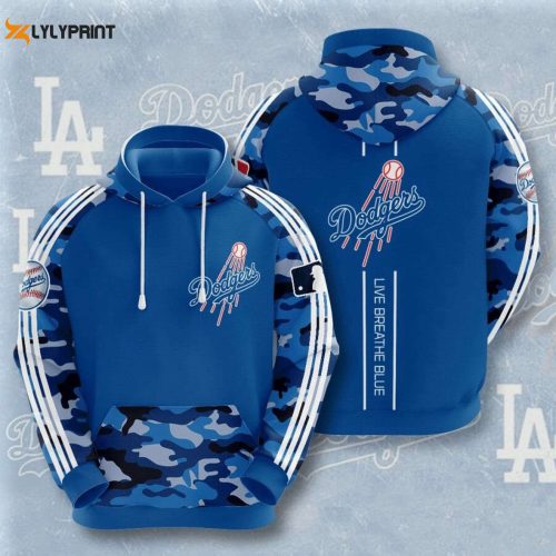 MLB Dodgers Blue Camo Pullover Hoodie AOP Shirt – Stand Out in Style!