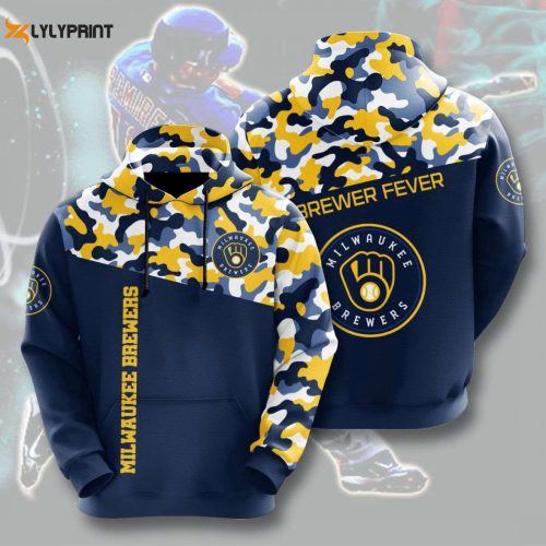 MLB Milwaukee Brewers Yellow Navy Camo Pullover Hoodie – Stylish AOP Shirt