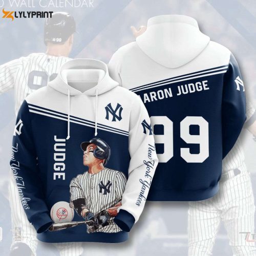 Stay Stylish with MLB New York Yankees Aaron Judge Navy & White Hoodie – Perfect for Fans!