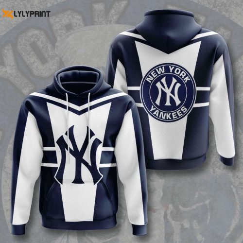 MLB New York Yankees Navy White Logo Pullover Hoodie AOP Shirt – Stylish Fan Gear
