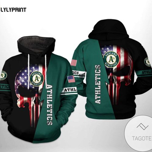 MLB Oakland Athletics US Flag Skull Hoodie - Patriotic AOP Shirt
