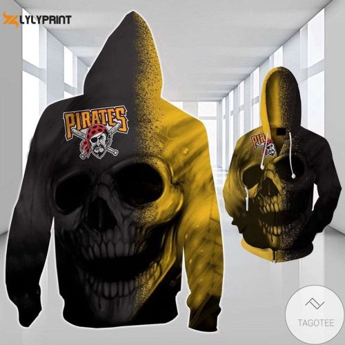 Pittsburgh Pirates Skull Yellow Zip Up Hoodie: Stylish MLB AOP Shirt