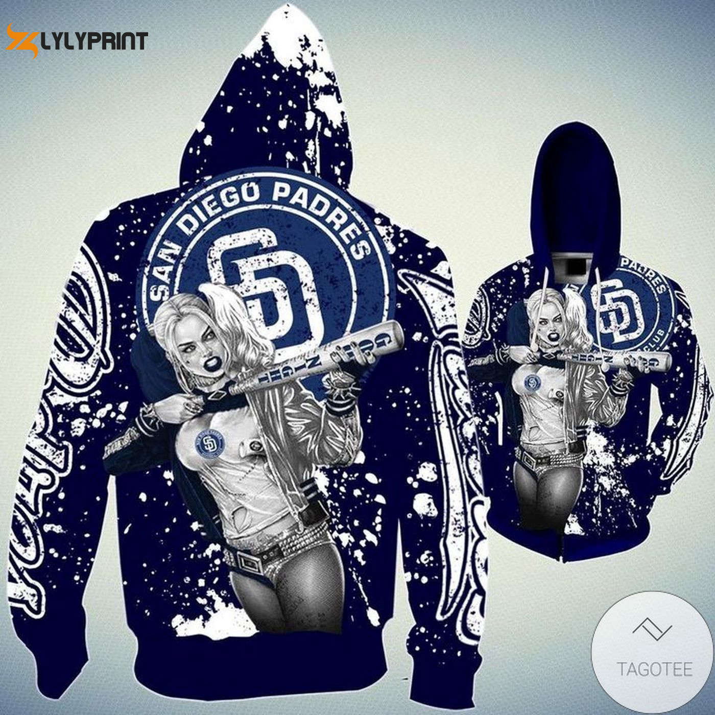 MLB San Diego Padres Harley Quinn Hoodies: AOP Pullover & Zip Up Shirts MLB San Diego Padres Harley Quinn Hoodies: AOP Pullover & Zip Up Shirts