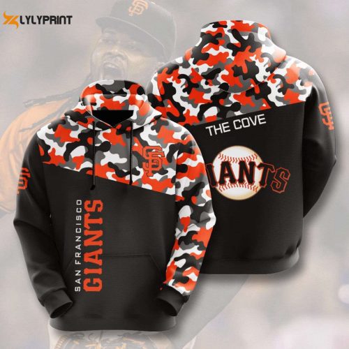 MLB San Francisco Giants Orange Black Camo Hoodie: Stylish AOP Shirt for Baseball Fans