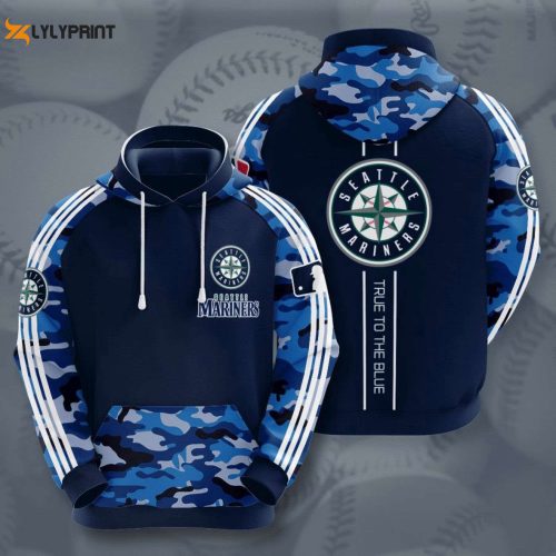 Seattle Mariners Blue Camo Pullover Hoodie: Stylish MLB AOP Shirt
