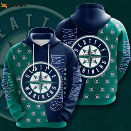 MLB Seattle Mariners Navy Blue Split Pullover Hoodie AOP Shirt – Stylish and Cozy Fan Gear