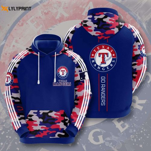 MLB Texas Rangers Blue Red Camo Pullover Hoodie – Stylish AOP Shirt