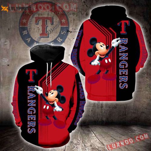 MLB Texas Rangers Mickey Mouse Pullover Hoodie: Unique AOP Shirt for True Fans