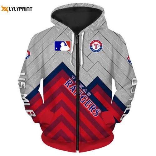 MLB Texas Rangers O Neck Zip Up Hoodie – Stylish AOP Shirt