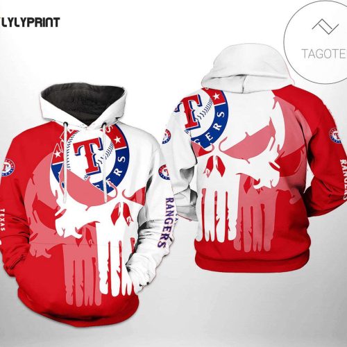 MLB Texas Rangers Skull Red Hoodie – Stylish AOP Shirt for Fans!