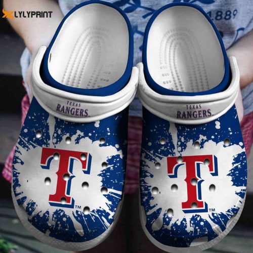 MLB Texas Rangers Crocs: Blue-White Baseball Fan Shoes – Comfy Clogs