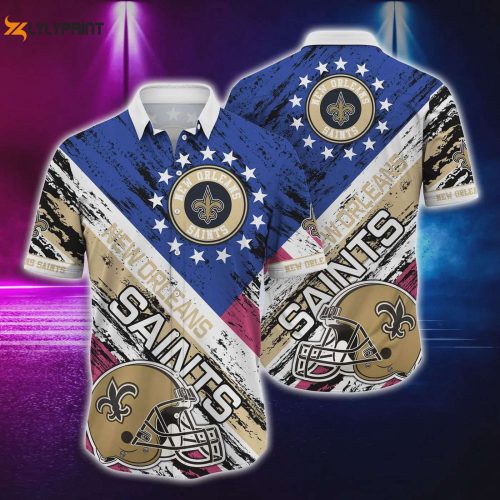 Game Day Style: New Orleans Saints Hawaiian Shirt with NFL Football Helmet Design