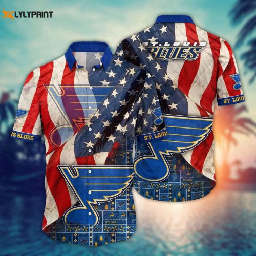 St Louis Blues Hawaiian Shirt: Show Your NHL Team Pride with this American Flag Summer Football Shirt