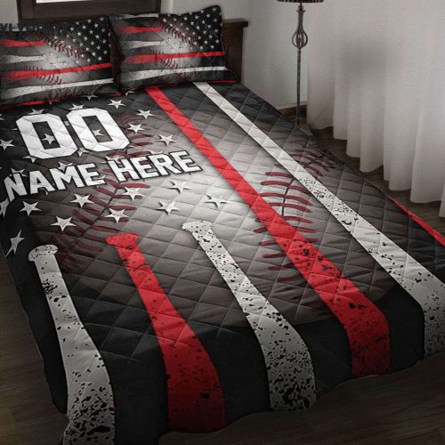 Custom Baseball Quilt Set: Personalized Ball Us Flag Blanket & Pillowcases – Sports Gifts