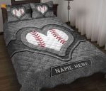 Customizable Baseball Quilt Set: Heart Gray Blanket & Pillowcases – Personalized Name Bedding for Sports Gifts Customizable Baseball Quilt Set: Heart Gray Blanket & Pillowcases – Personalized Name Bedding for Sports Gifts