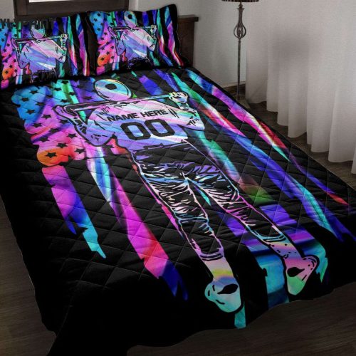 Custom Baseball Quilt Set: Personalized Player Us Flag Blanket with Pillowcases – Sports Gifts