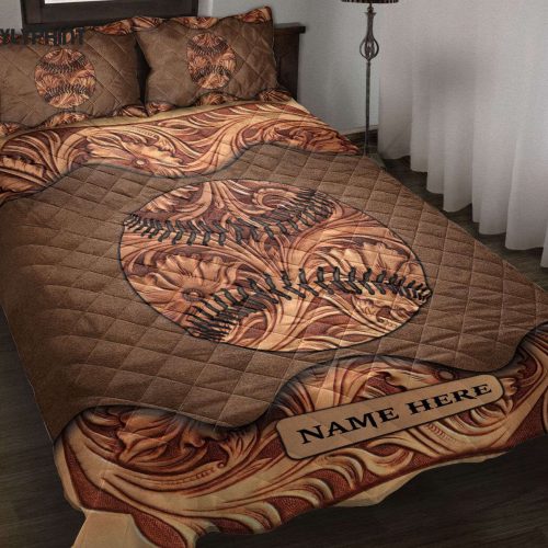 Custom Baseball Quilt Set: Personalized Bedding with Wood Baseball Ball Sculptures Pillowcases – Perfect Sports Gift
