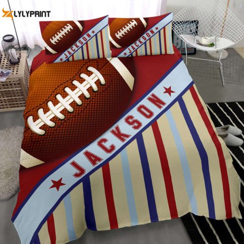 Custom Name Football Duvet Cover Set – Retro Player Gift Seasonal Bedding
