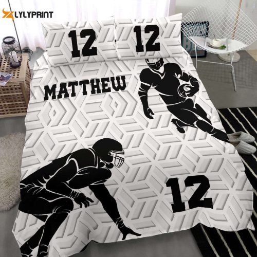 Custom Name & Number Football Duvet Set – Personalized 3D Player Gift America Boy Bedding