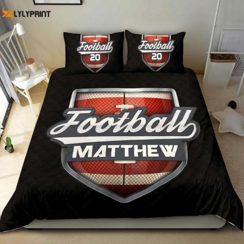Custom Football Duvet Cover Set - Personalized America Football Pattern Gift - Black Bedding Set