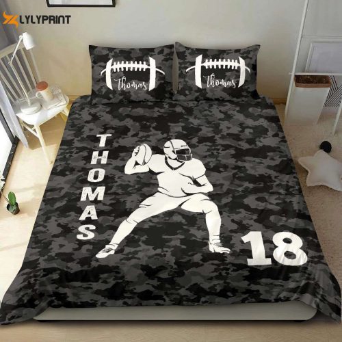 Customizable Football Duvet Set: Personalized Name & Number Black Camo Design