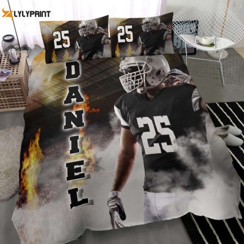 Custom Football Duvet Set: Personalized America Player Fire Smoke Bedding