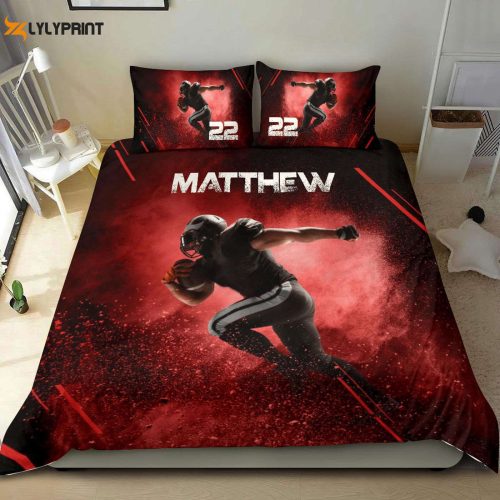 Customizable Football Duvet Cover Set – Personalized American Football Player Bedding
