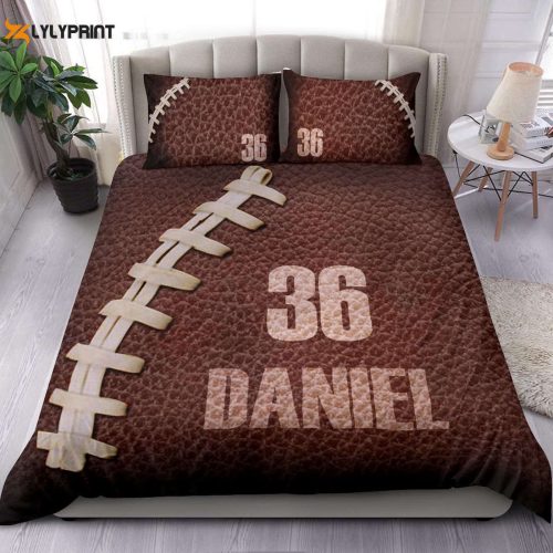 Custom Football Duvet Bedding Set – Personalized America Texture Player Gift Brown Cover with Name & Number