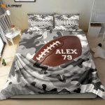 Custom Football Duvet Set: Personalized Bedding with Name & Number Grey Camo Design