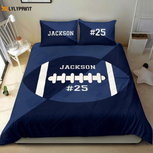Custom Football Duvet Set: Personalized Name & Number Bedding in Blue – Simple Player Design