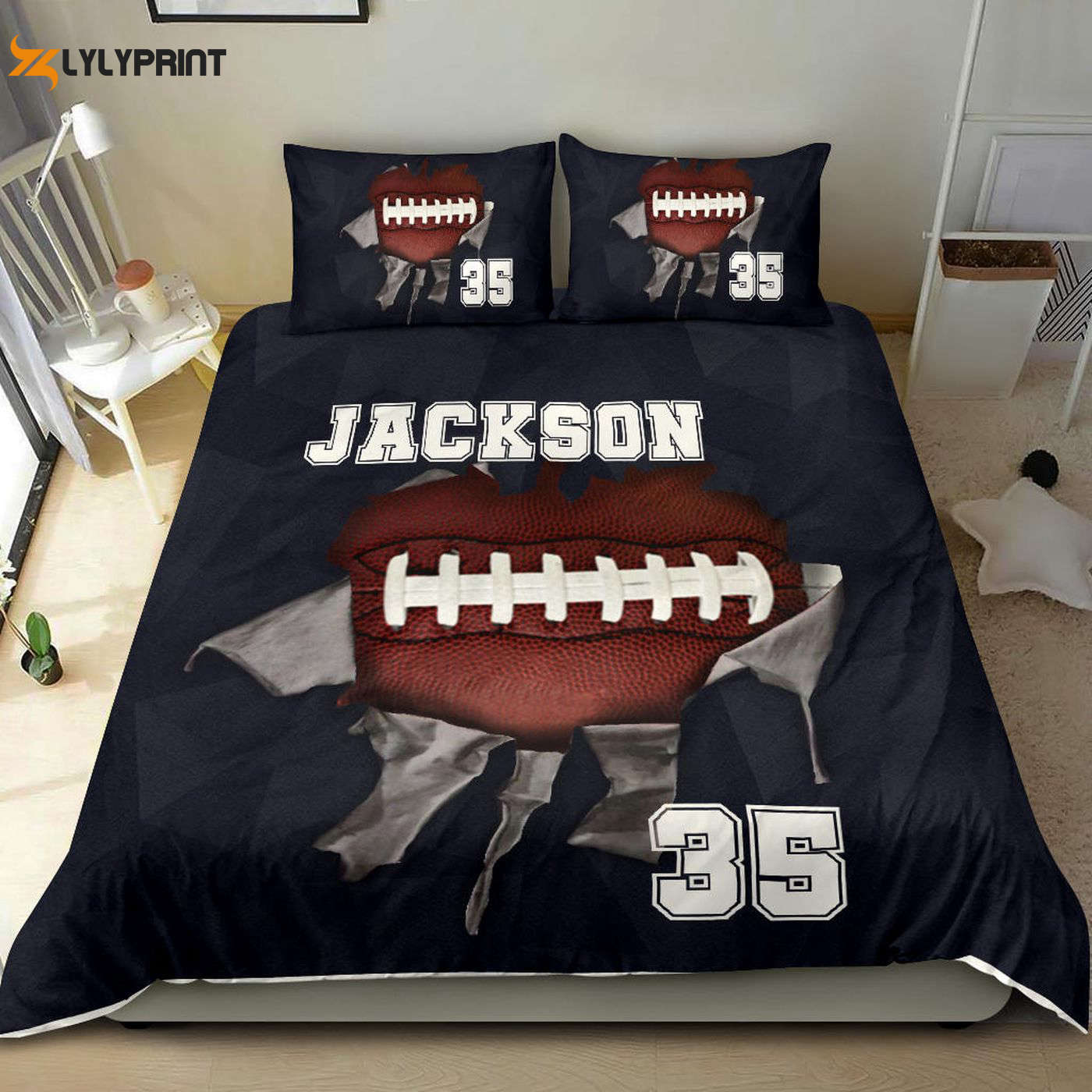 Customized Football Duvet Set Personalized Bedding with Player & Name Football Ball Design Customized Football Duvet Set Personalized Bedding with Player & Name Football Ball Design