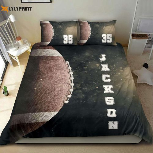 Custom Football Duvet Cover Set – Personalized Bedding with Name & Number Dust Player Black Design
