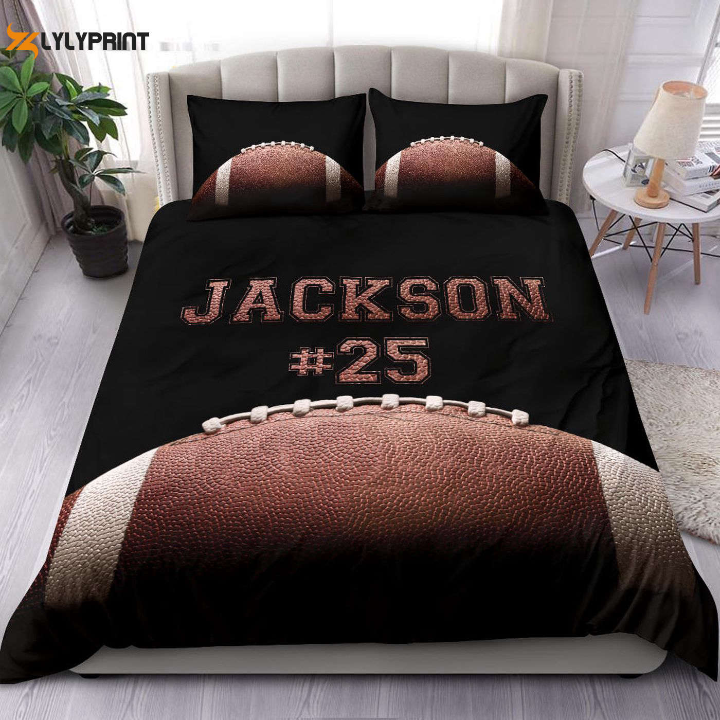 Custom Football Duvet Cover Set: Personalized Gift for Enthusiastic Players Black Bedding with Custom Name & Number Custom Football Duvet Cover Set: Personalized Gift for Enthusiastic Players Black Bedding with Custom Name & Number
